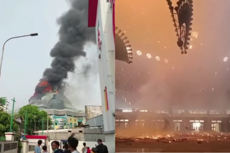 Masjid Islamic Center Jakarta Ludes Terbakar, Kobaran Api dan Asap Tebal Selimuti Kubah
