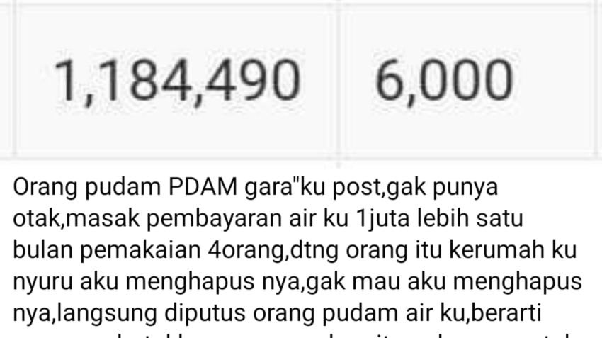 Gegara Posting Kebobrokan PUDAM Tirta Bina dan Menolak Untuk Dihapus, Aliran Air Warga Diputus