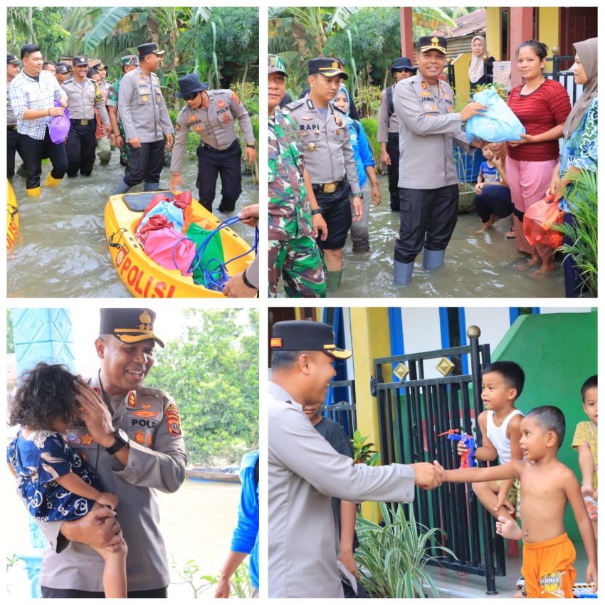 Kapolres Labuhanbatu Turun ke Lokasi Banjir, Cek Kondisi Warga kampung Jati Bilah Hilir dan Berikan Bantuan