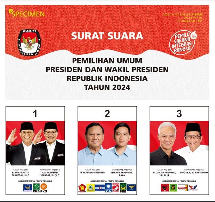 Pose Anies-Muhaimin di Surat Suara Pilpres 2024 Curi Perhatian