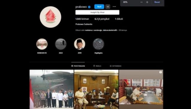 Tak Mau Ketinggalan Dukung Palestina, Prabowo Subianto Pasang Gambar Semangka di Profil Instagram