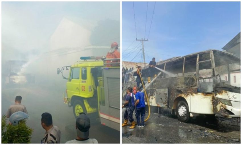 Bus Nice Trans Terbakar di Siantar, Diduga Korsleting dari Kursi Belakang