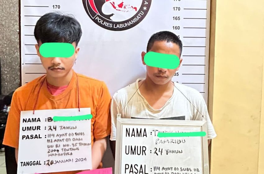 Mengendarai Sepeda Motor, Dua Pelaku Pengedar Sabu Diringkus Satres Narkoba Polres Labuhanbatu