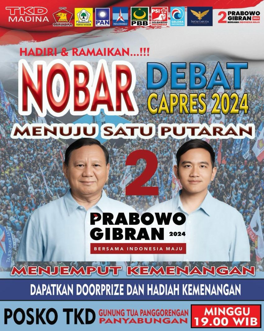 Malam ini, TKD Prabowo-Gibran Madina Ajak Nonton Bareng Debat Capres Terakhir