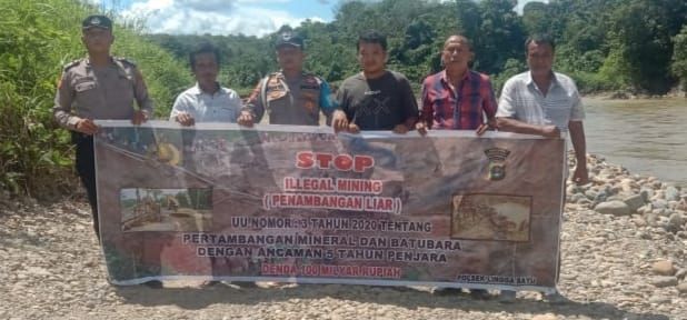 Polsek Linggabayu Turun dan Beri Himbauan Stop Galian C Ilegal di Sepanjang DAS Sungai Batang Natal