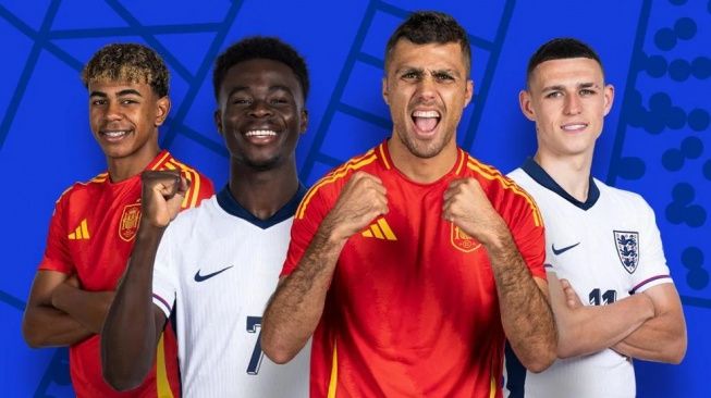 Jadwal Pertandingan Final Euro 2024 Spanyol vs Inggris, Susunan Pemain, Head to Head dan Prediksi Skor