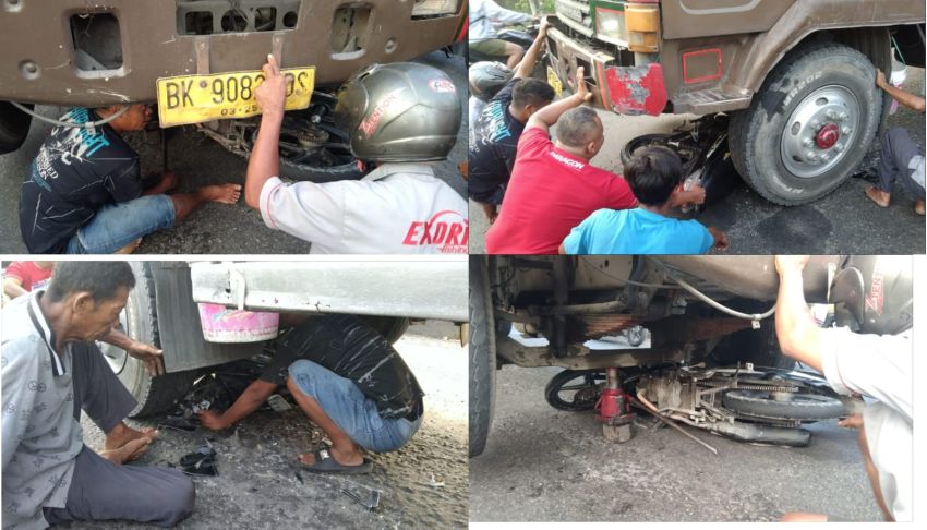 Kronologi Kecelakaan Sepeda Motor Masuk Kolong mobil Truk di Sergai 