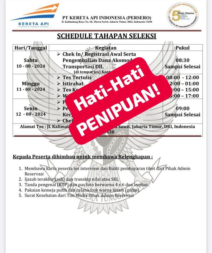 Marak Modus Penipuan Undangan Lowker, KAI Divre I Sumut Imbau Masyarakat Lebih Teliti