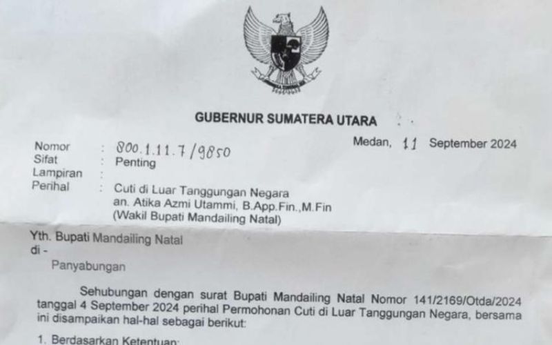 Mulai Besok, Wabup Madina Cuti Diluar Tanggungan Negara