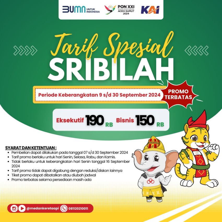 KAI Sumut Dukung Sukses PON XXI dengan Harga Spesial Tiket KA Sribilah