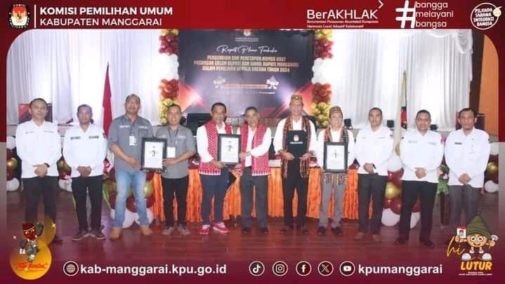 KPU Manggarai Gelar Rapat Pleno Terbuka Pengundian Nomor Urut Paslon Bupati dan Wakil Bupati