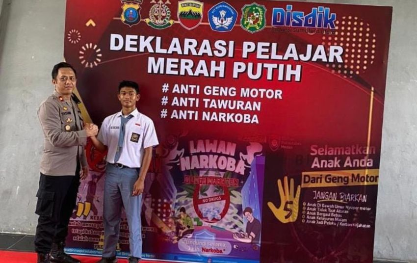 Kapolsek Medan Baru Hadiri Kegiatan Deklarasi Pelajar Merah Putih dalam Upaya Cegah Geng Motor di Medan